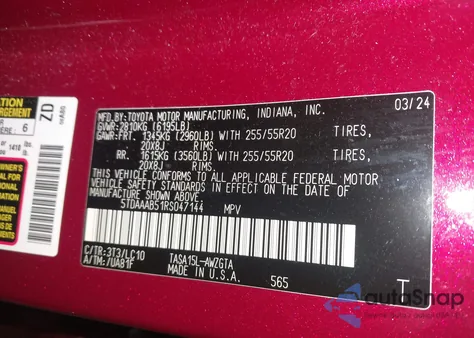 2024 Toyota Grand Highlander Limited из США, поврежденный, VIN 5TDAAAB51RS047144